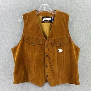 SCHOTT Made in USA split suit COWHIDE leather vest XL brown WESTERN cowboy